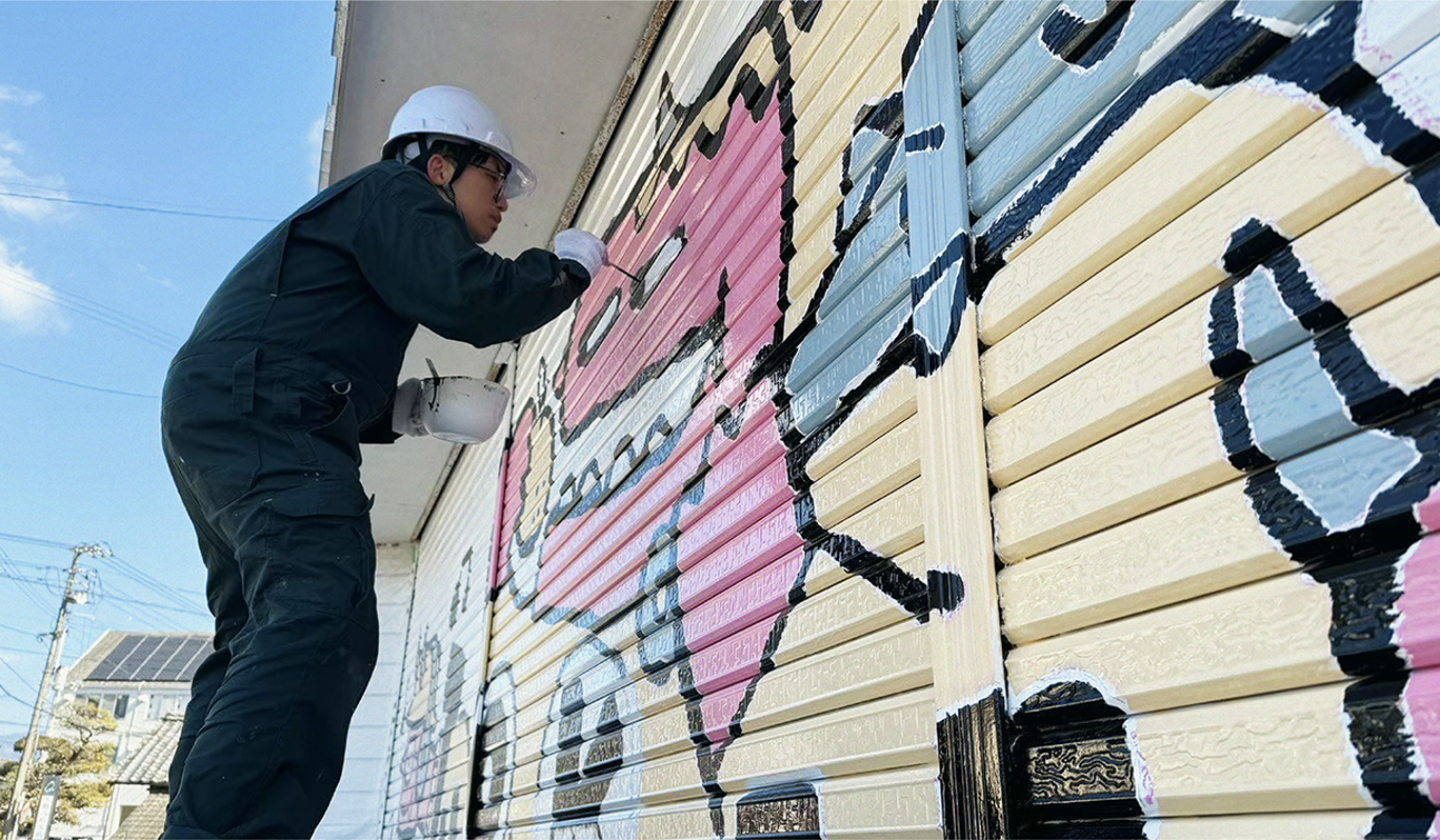 鬼のウォールアート_制作中